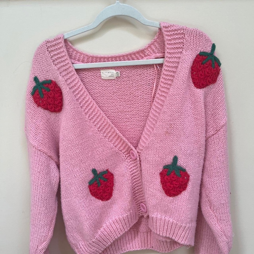 J.Lindeberg Pink and Red Cardigan with Strawberry Design